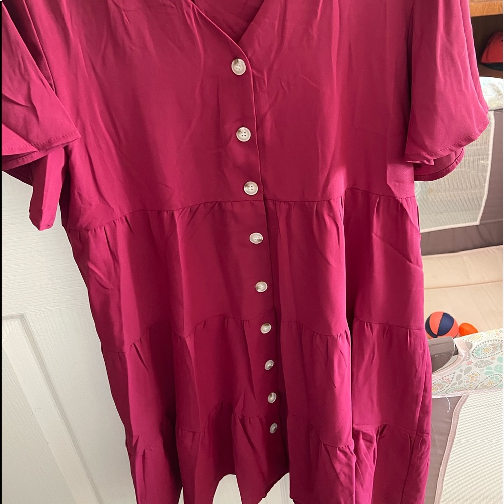 maroon flowy button dress